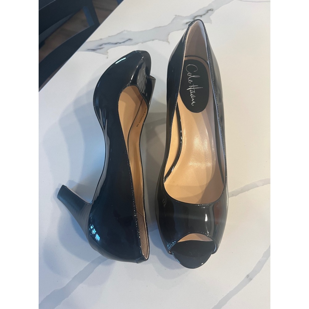 Cole‎ Haan x Nike Air Collab Black Patent Leather Peep Toe Pumps Heels Size 9B